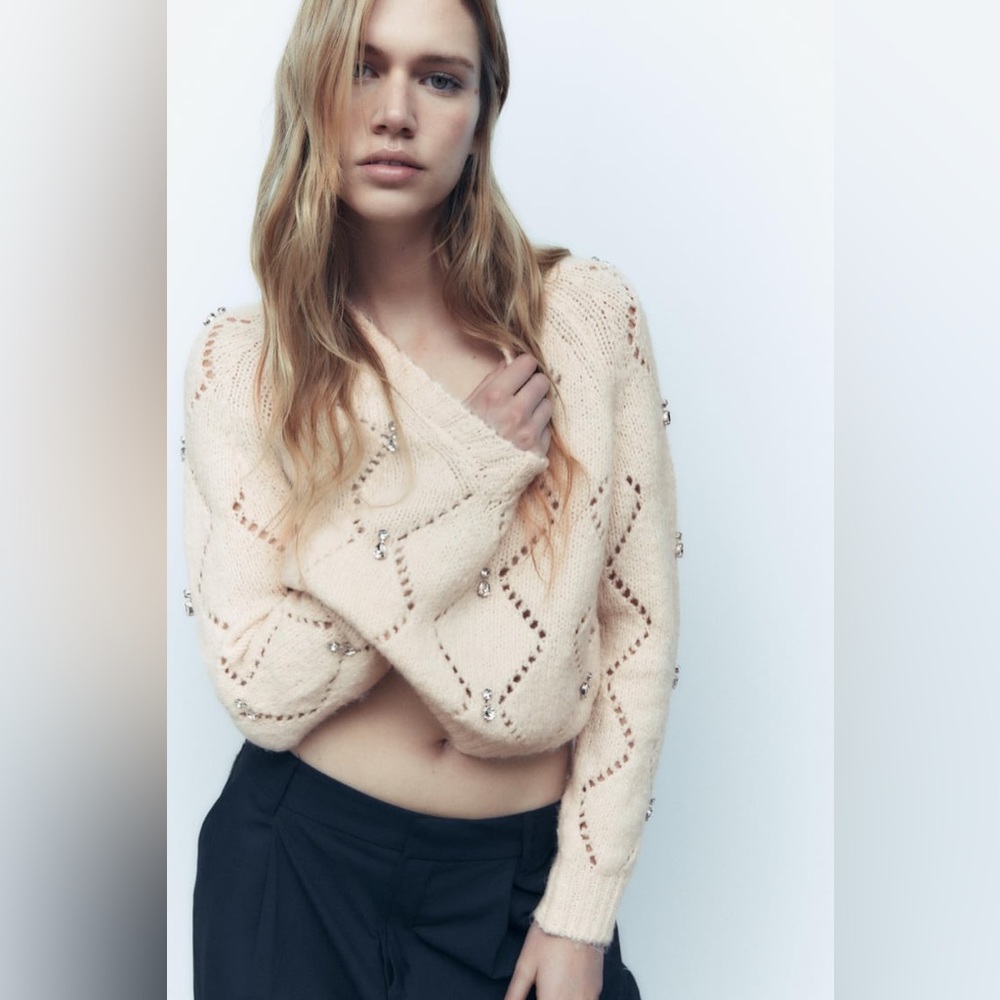 Zara Beaded Argyle Knit Sweater